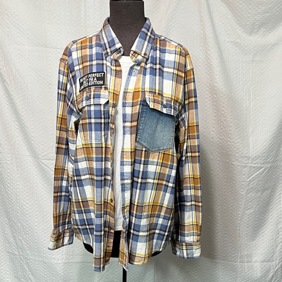 Upcycled Plaid Shirt with Bear Basketball Design - Picture 2 of 5